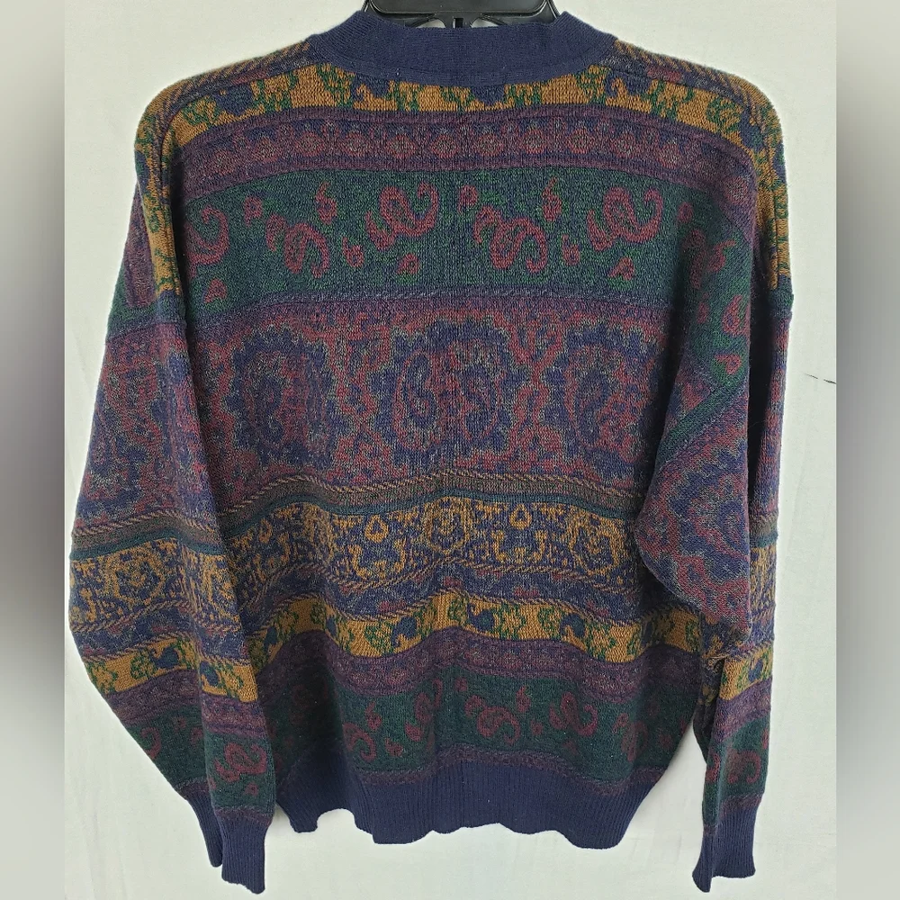 Vintage John Ashford Granddad Button Down Blue Wool Blend Cardigan Sweater Sz L - Picture 6 of 8